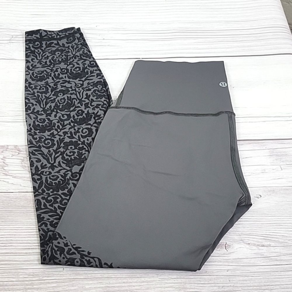 lululemon athletica Gray High-Rise Leggings with Black Floral Panel